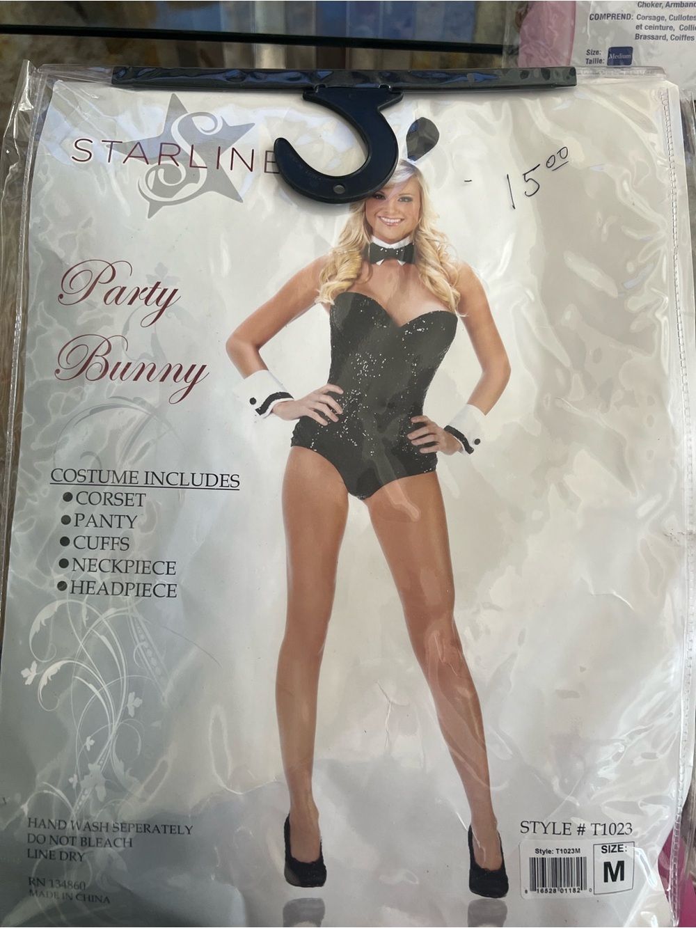Starline Party Bunny Costume Black Sequin Corset 5 Piece Set Size Medium